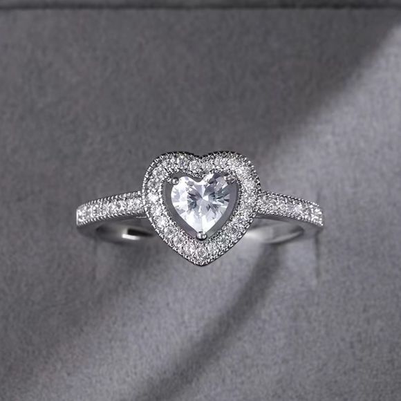 Sparkling Silver Heart Ring For Women Wedding Anniversary Jewelry Gifts - Picture 1 of 3